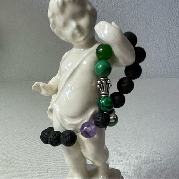 Lava rock malachite Jade amethyst stretch essential oil scent diffusing bracelet - Picture 4 of 5